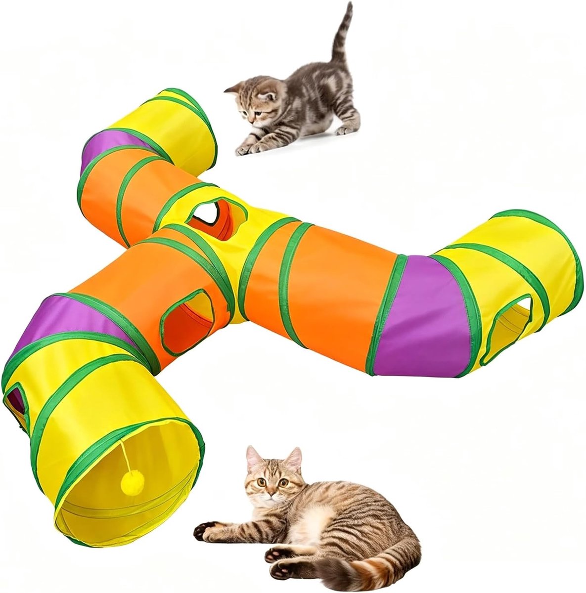 groot, inklapbare speeltunnel, paden, opvouwbare kittentunnel met hangende pompons, pop-up doolhof, speelgoed voor puppy's, hamsters, konijnen