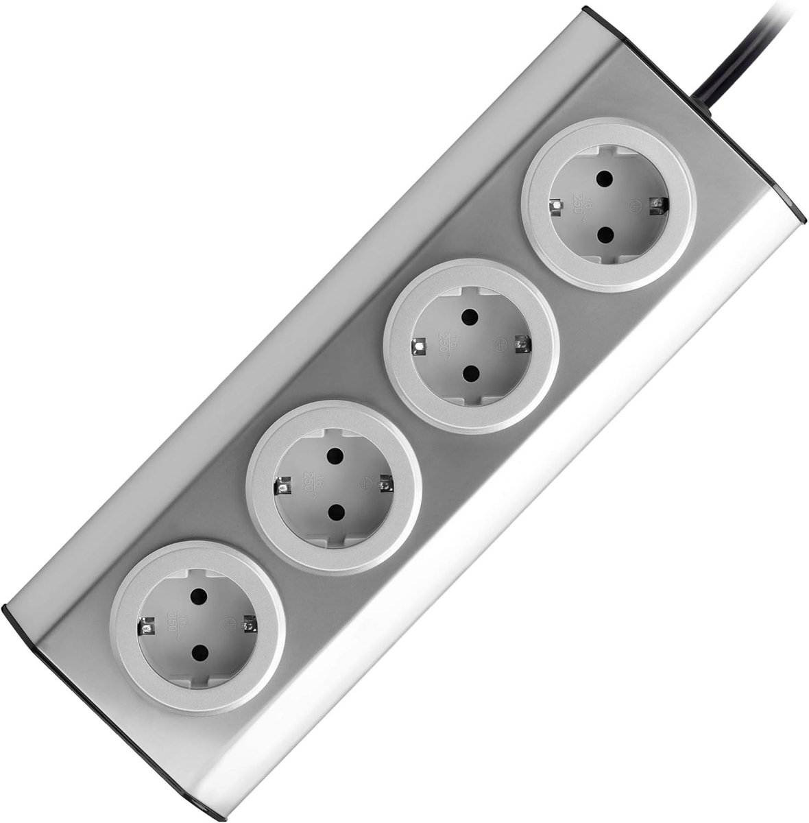 FS-2(GS) 4-Voudige Hoekcontactdoos met Kinderbeveiliging - 45 ° Opbouwmontage - Ideaal voor Keuken, Kantoor en Werkblad - 3680W 16A
