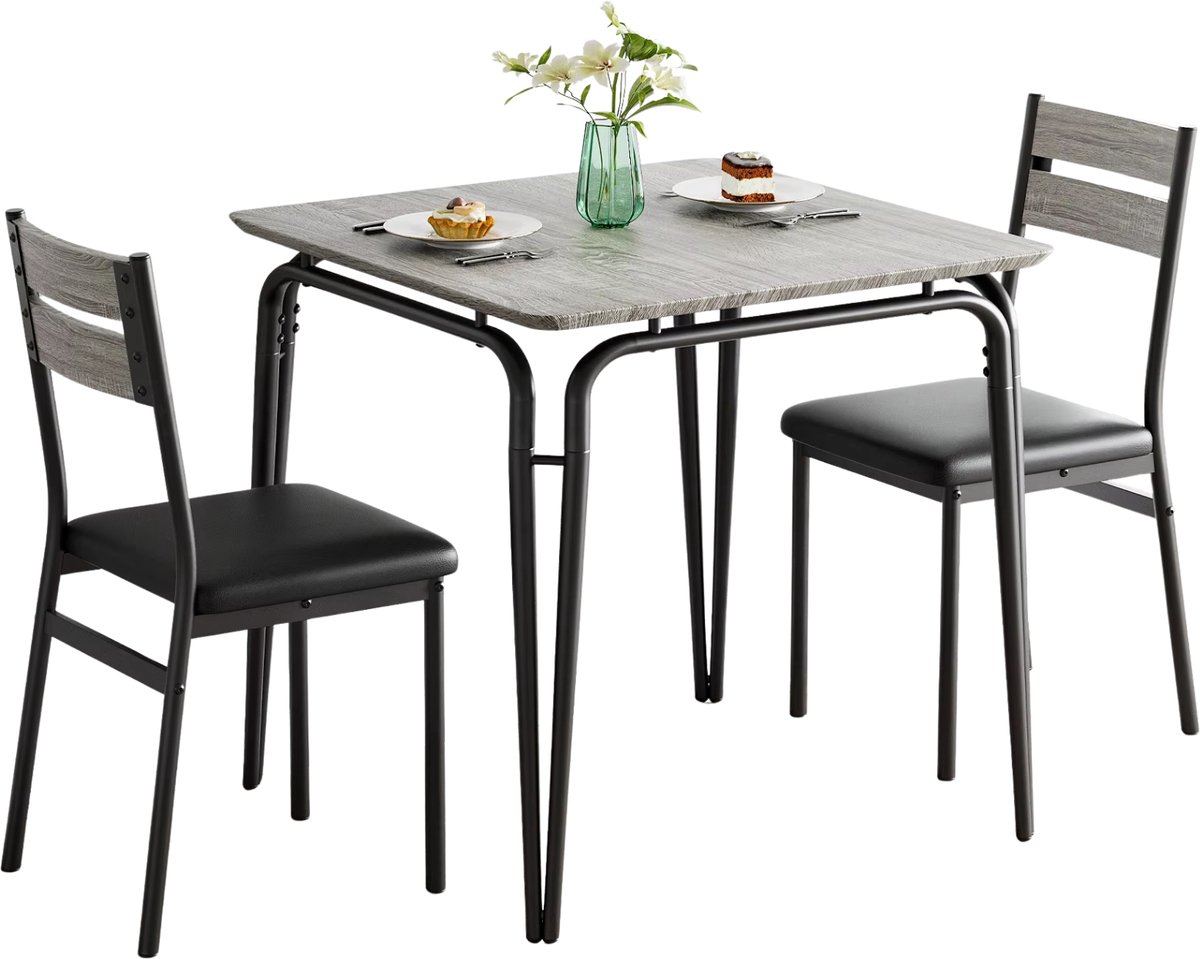 Eettafelset - Voor Keuken & Kleine Ruimtes - 2-Persoons Vierkante Eetkamertafel met Stoelen - Rustiek Bruin - keukentafel - Zwart