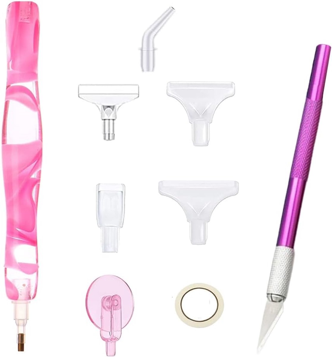 Diamantpen geleverd met 7 diamantboren, diamantborduuraccessoires, diamantschilderstift, accessoires voor diamantborduurwerk, 1 knutselmes