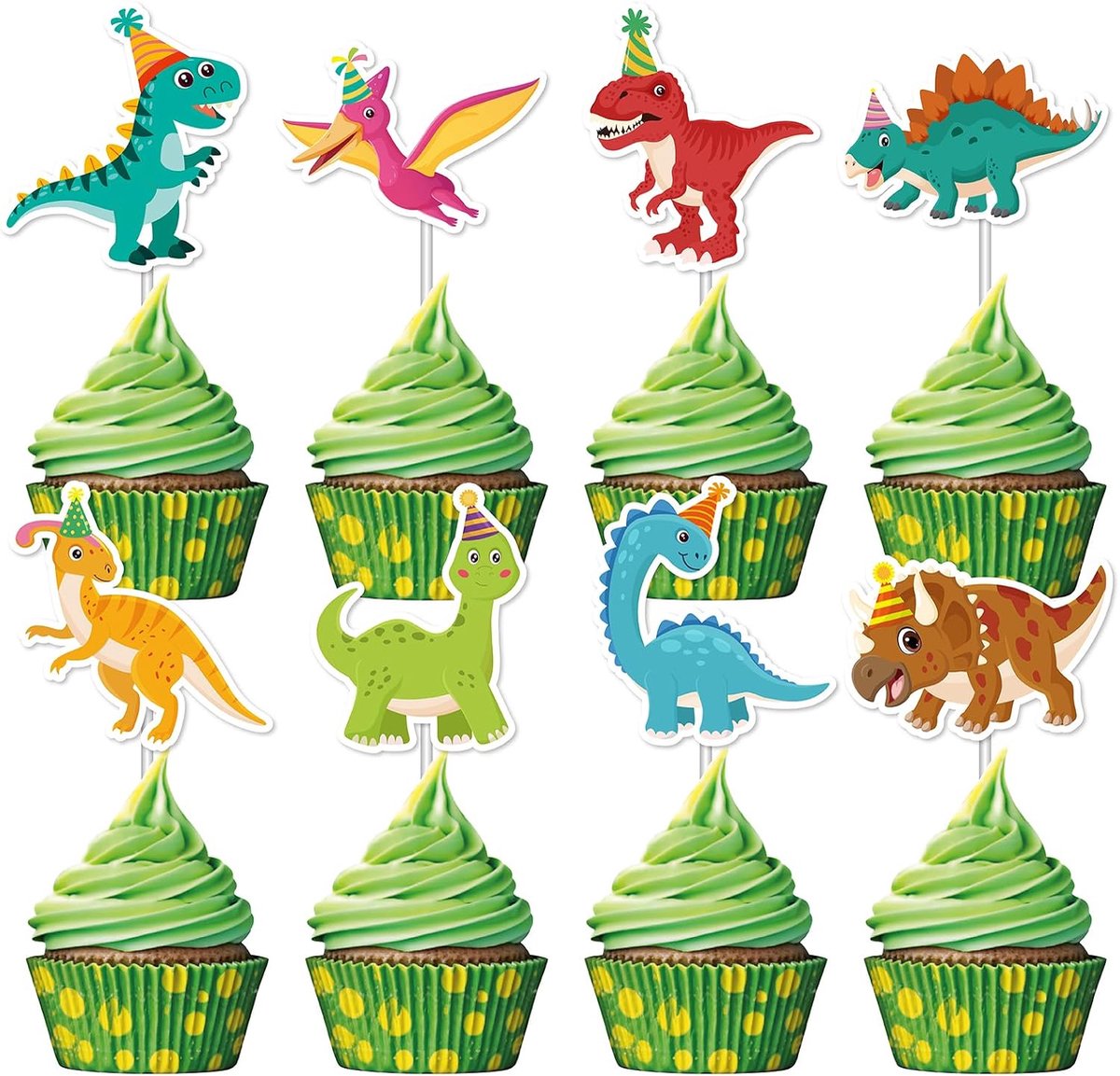 40 Stk. Dinosaurier-Cupcake-Topper, Sweet Tyrannosaurus Rex Triceratops Cupcake-kruiden, Dinosaurier-Kuchen-Topper-Spie, babyborrels en Dino-Party-Kuchen-Topper