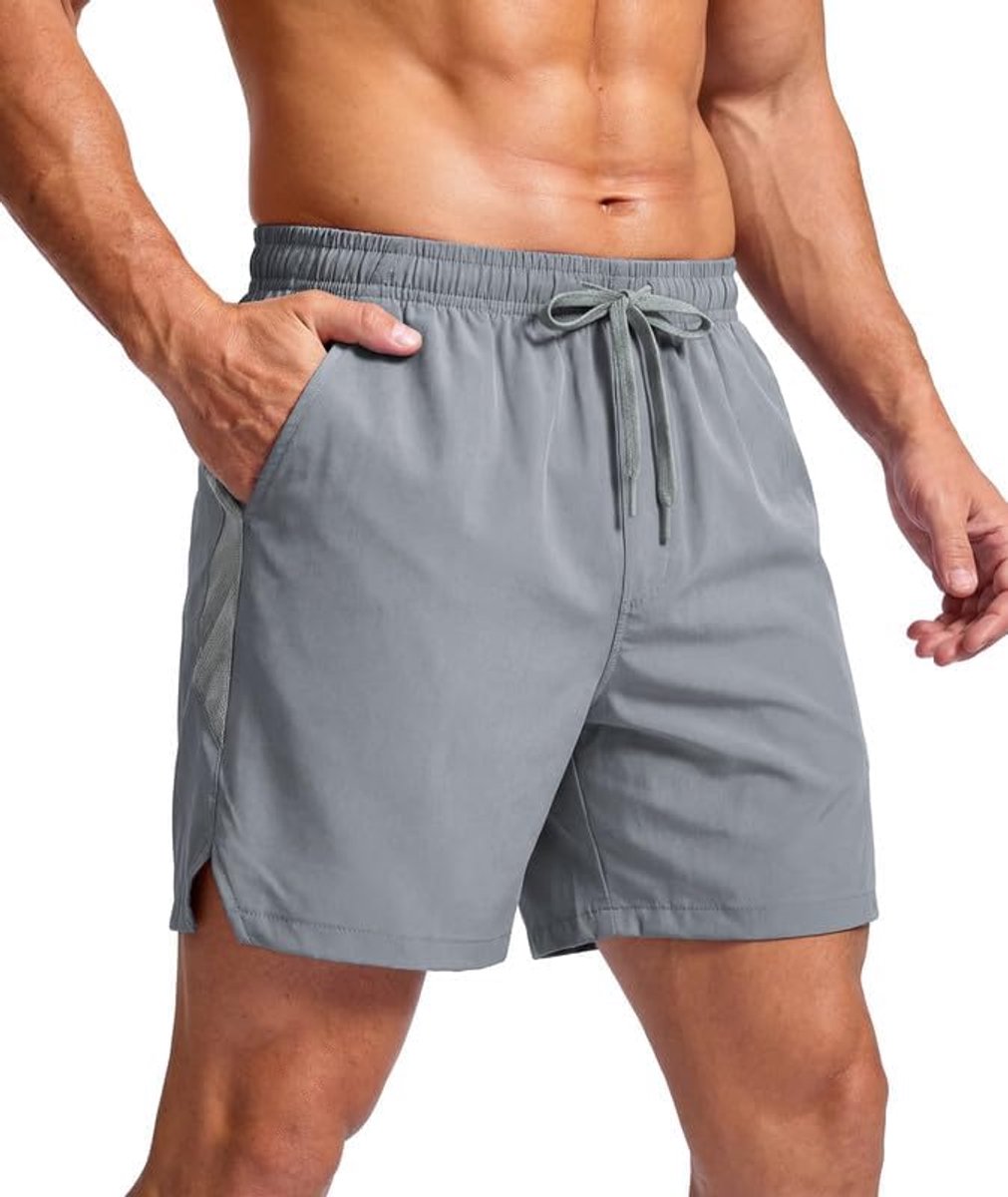 Korte broek voor heren, sneldrogend, sportbroek met ritssluiting, elastische shorts voor heren, voor tennis, hardlopen, gym, outdoor en zomer