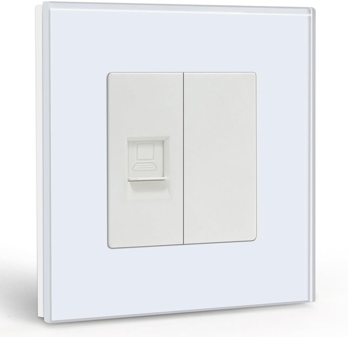 Wandstopcontact EU Standaard 1/2 PC RJ45-Cat5-Ethernet-Aansluiting, Netwerkdoos, LAN Doos Inbouw met 1/2 Blanco Stopcontact Kristalglazen Plaat Wit 86mm