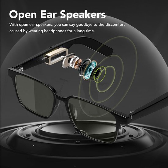 Slimme Zonnebril - Bril met speaker - Buitenactiviteiten - Open oor geluid - 17 x 8 x 6 cm - Zwart — afbeelding 5