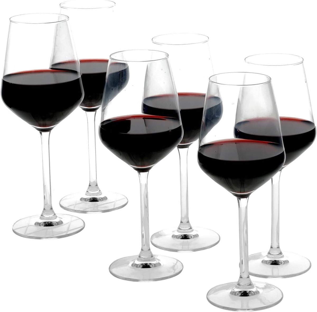Wijnglazen Set - 6 Stuks | 370 ml Elke | Elegant Kristalglas | Vaatwasserbestendig | Perfect Voor Thuis Restaurants en Feesten