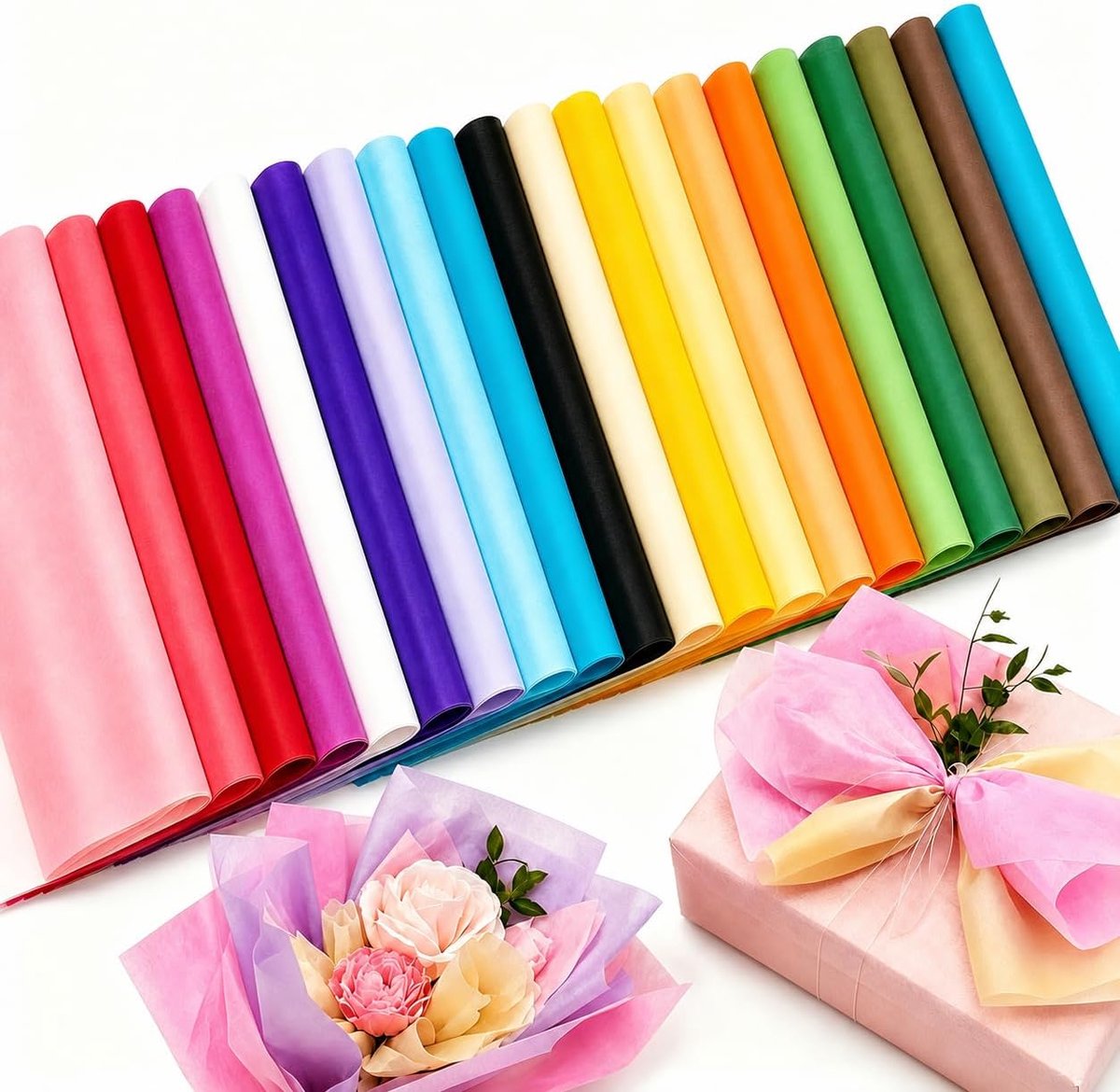 Zijdepapier - Cadeaupapier voor Verpakking - 20 Verschillende Kleuren Gemengde Zijdepapiervellen - Voor Cadeauverpakking, Cadeaudozen, Opvulling en Knutselen - 50 x 35 cm