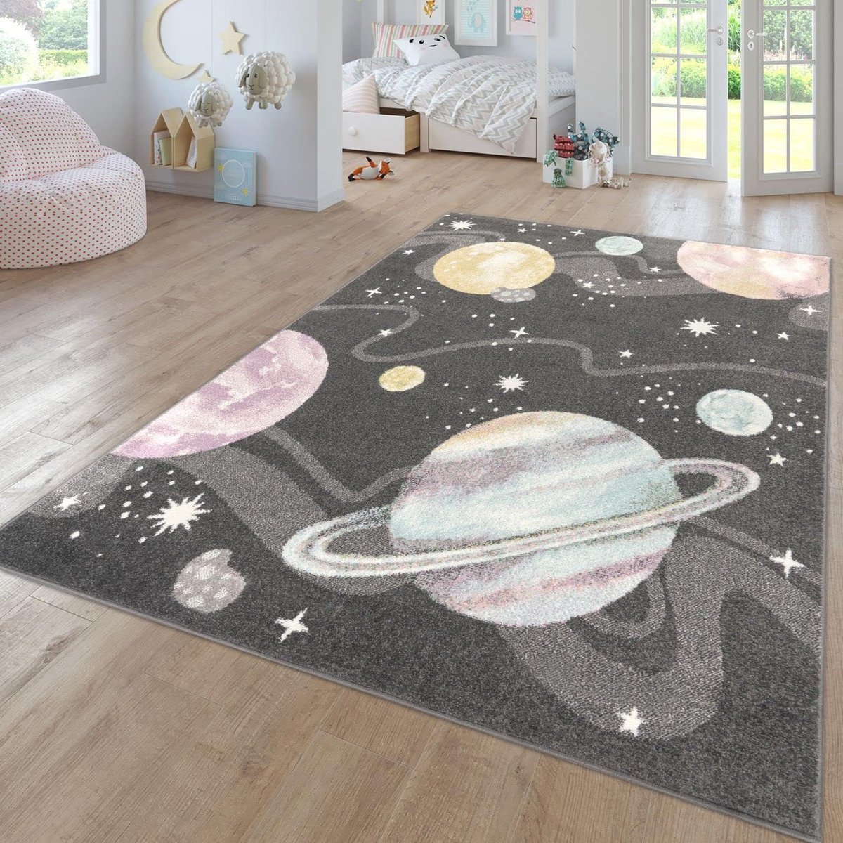 Home Tapijt Voor Kinderen Vloerkleed Kinderkamer Modern Regenboog Wolken Dierlijk motief Veelkleurig, Kleur:Antraciet, Maat:80x150 cm