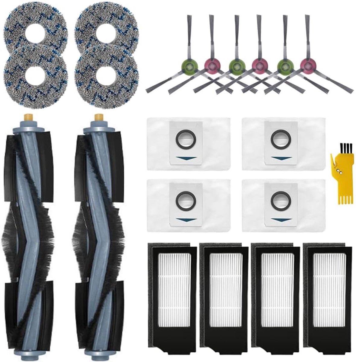 Accessoireset voor Ecovacs Deebot X1 OMNI & X1 Turbo & X1e OMNI & X1+ stofzuigerrobot, 20 verpakkingen met rolborstels, filter, zijborstels, doeken, tassen
