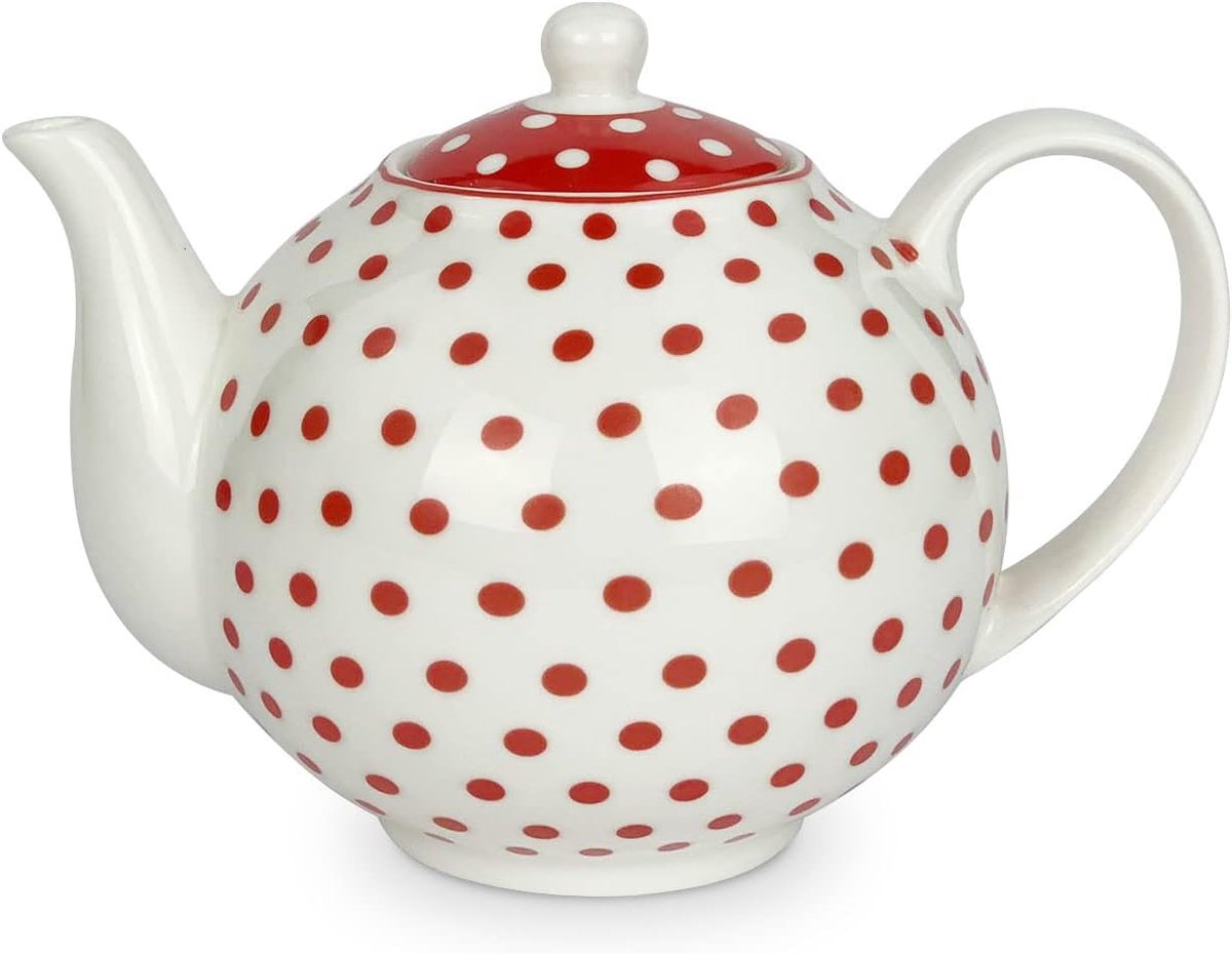 Theepot van porselein Isabelle Rose met stippen in retrostijl met deksel 1 liter 5035