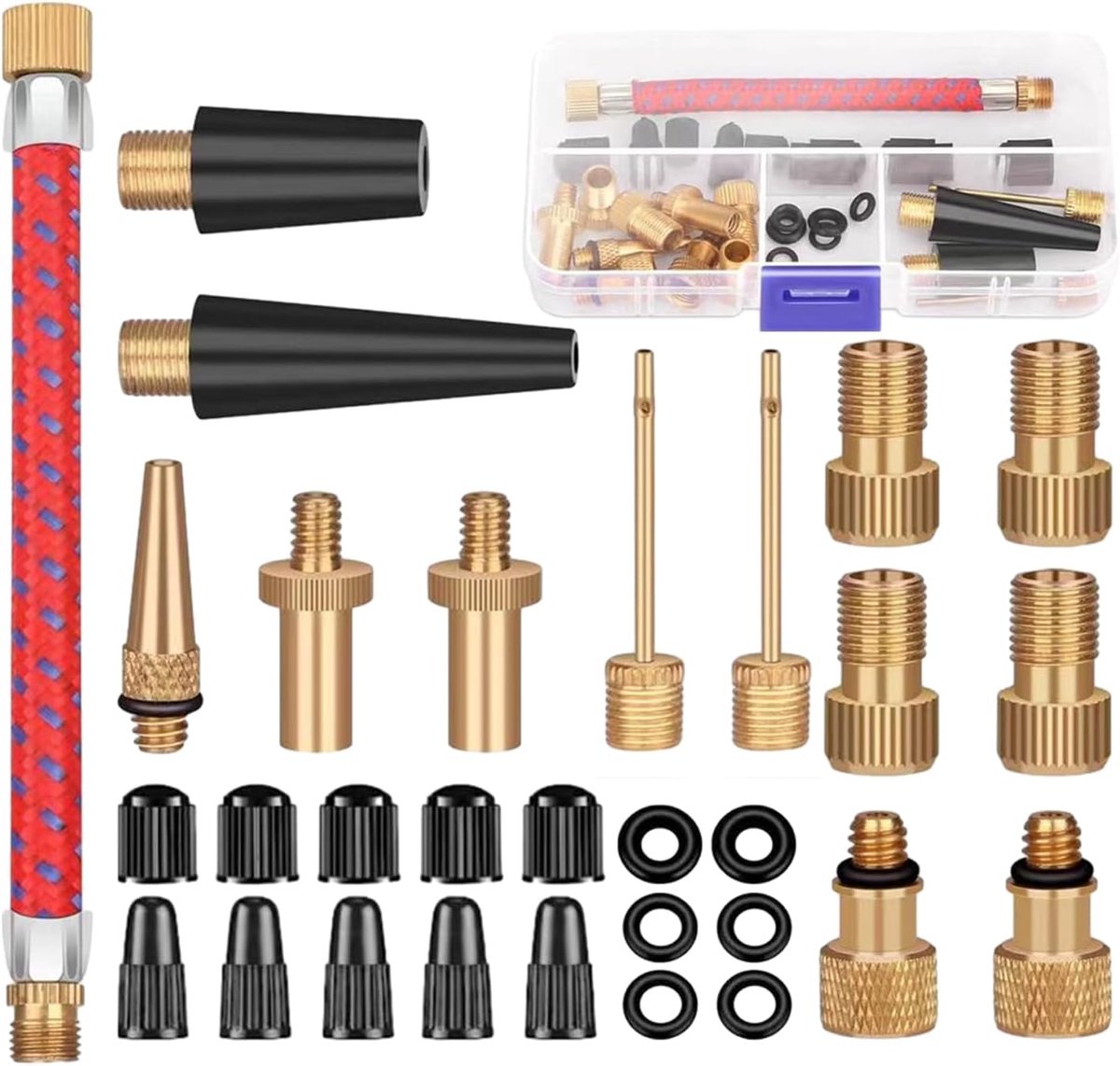 30-delige set fietsventieladapters, fietsaccessoires, fietsventiel, autoventieladapter, alle ventieladapters, fietsventieladapter, adapter voedingspomp, luchtpompadapter autoventiel