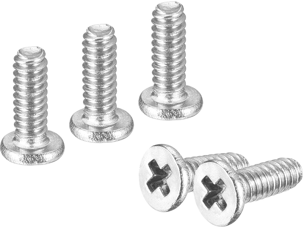 M1,6 - 0,35 x 4 mm, 20 stuks, platte kopschroeven van roestvrij staal 304, met sleuf, Phillips, machineschroeven voor meubelverbinding