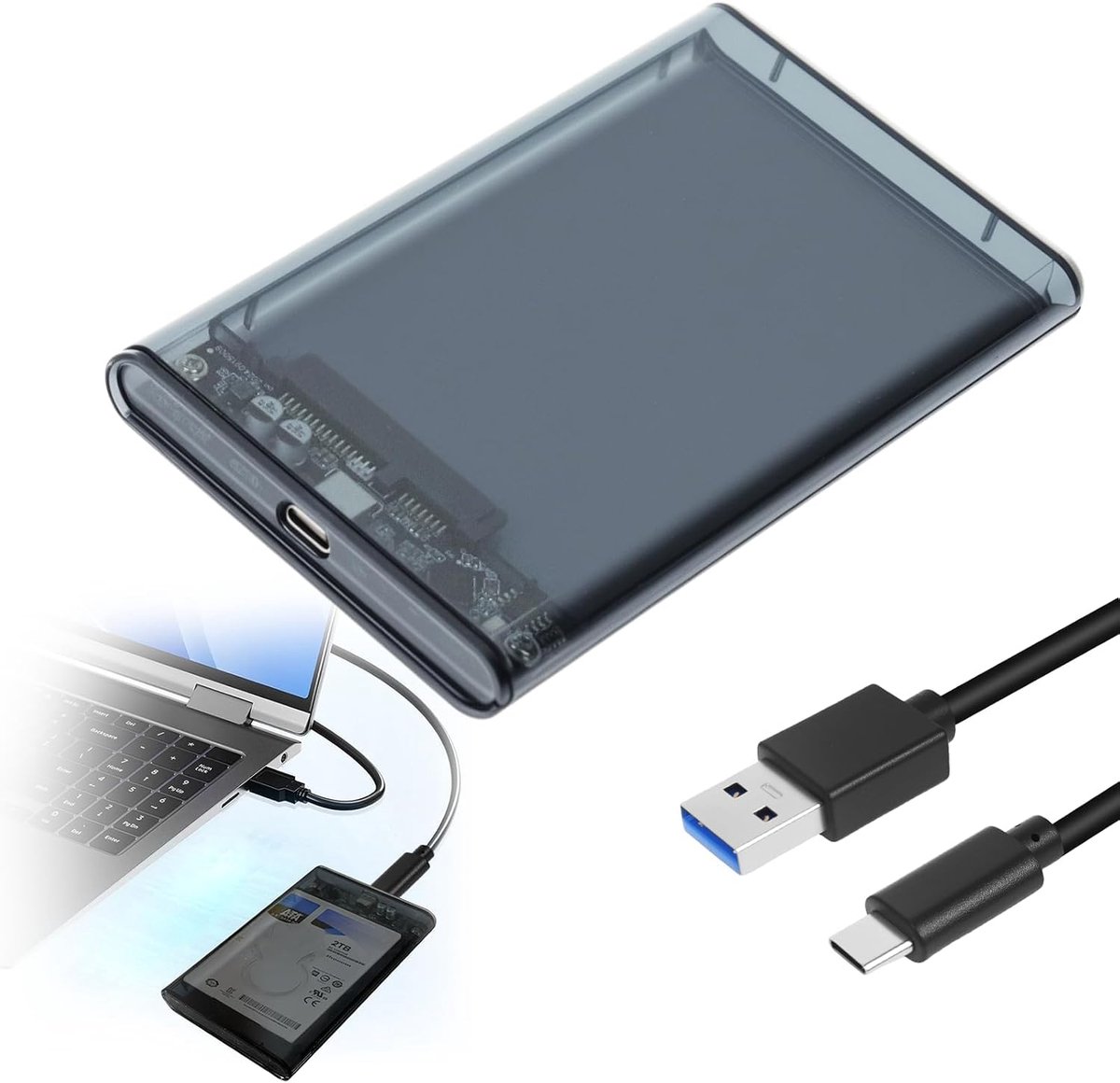 2,5 inch harde schijf, SSD 6 Gbps USB 3.1 Gen 2 High Speed Externe harde schijf USB 3.1 naar SATA III voor SATA HDD en SSD van 2,5 inch en 7/9,5 mm, versnelling UASP Trim zonder gereedschap, kabel