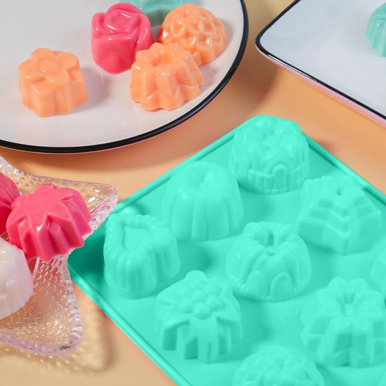 Zeepvormen van siliconen, 5-delige handgemaakte zeepvorm, 12 holle ruimtes, zeepvormen om te gieten, zeepvormen, geschikt voor doe-het-zelf handgemaakte zeep, chocolade, jelly (5 kleuren) — afbeelding 2
