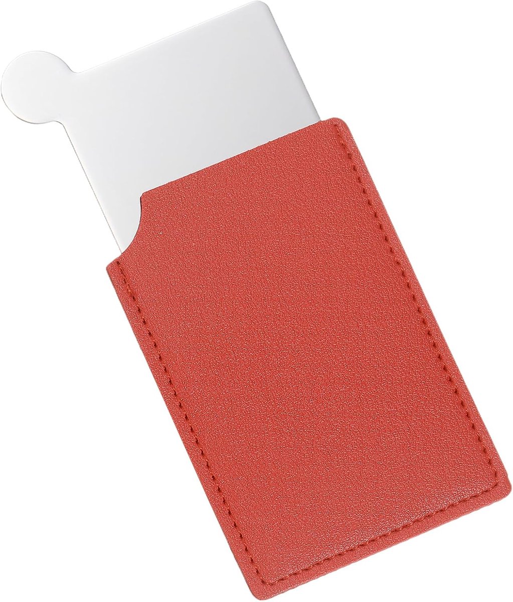 Kleine zakspiegel voor handtas, compacte spiegel van roestvrij staal met lederen etui, handspiegel voor vrouwen op reis (oranje, 2,5 x 3,66 cm)