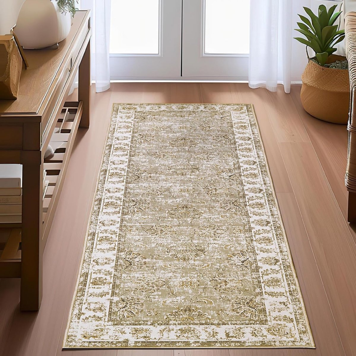 Tapijtloper, 60 x 210 cm, dun, grijs, opvouwbaar tapijt, vintage tapijten, antislip tapijt, retro, elegante loper, lang tapijt, keuken, woonkamer, slaapkamer, eetkamer, wasruimte