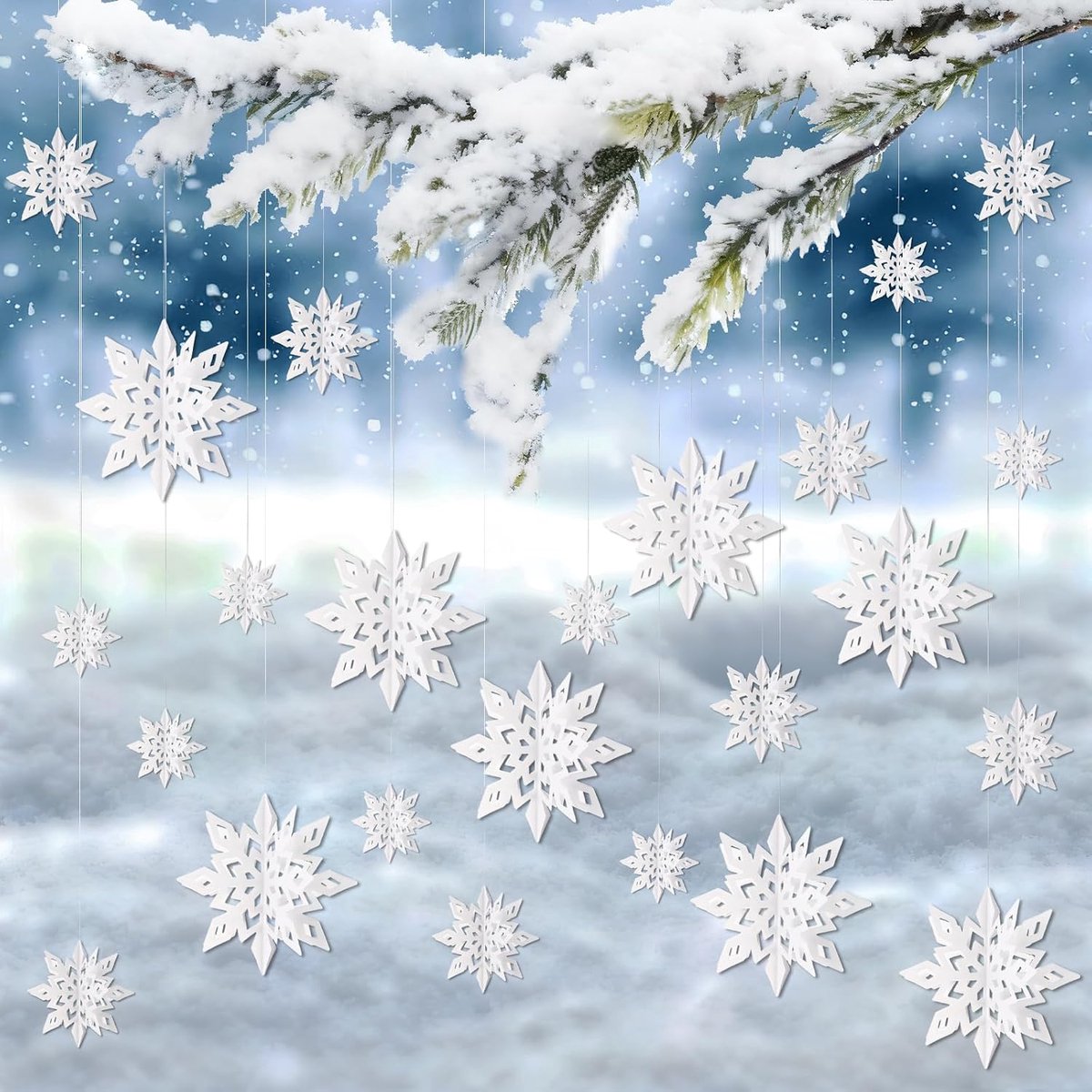 SilverChry sneeuwvlokkendecoratie, raam winterdecoratie, sneeuwdecoratie, kerstboom wit, sneeuwvlok, voor apre ski, verjaardag, Kerstmis, Nieuwjaar, winterdecoratie (wit 24)