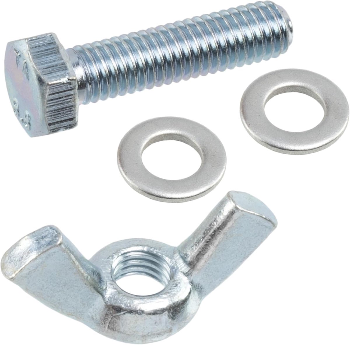 Vleugelmoeren M5 + 50 platte ringen + 25 zeskantbouten M5x20 mm | van staal