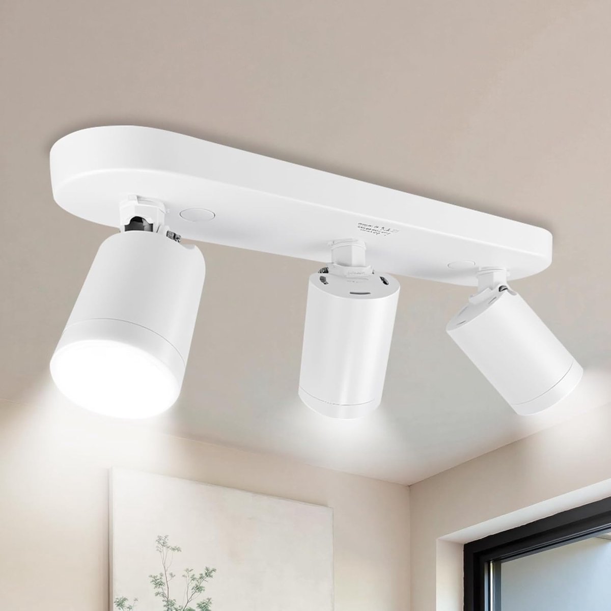 Led-plafondspot, wit, plafondspot, 3 lichtpunten, moderne plafondlamp met 360 graden verstelbaar, GU10 plafondlamp, spot, keuken, hal, woonkamer, zonder GU10-lamp