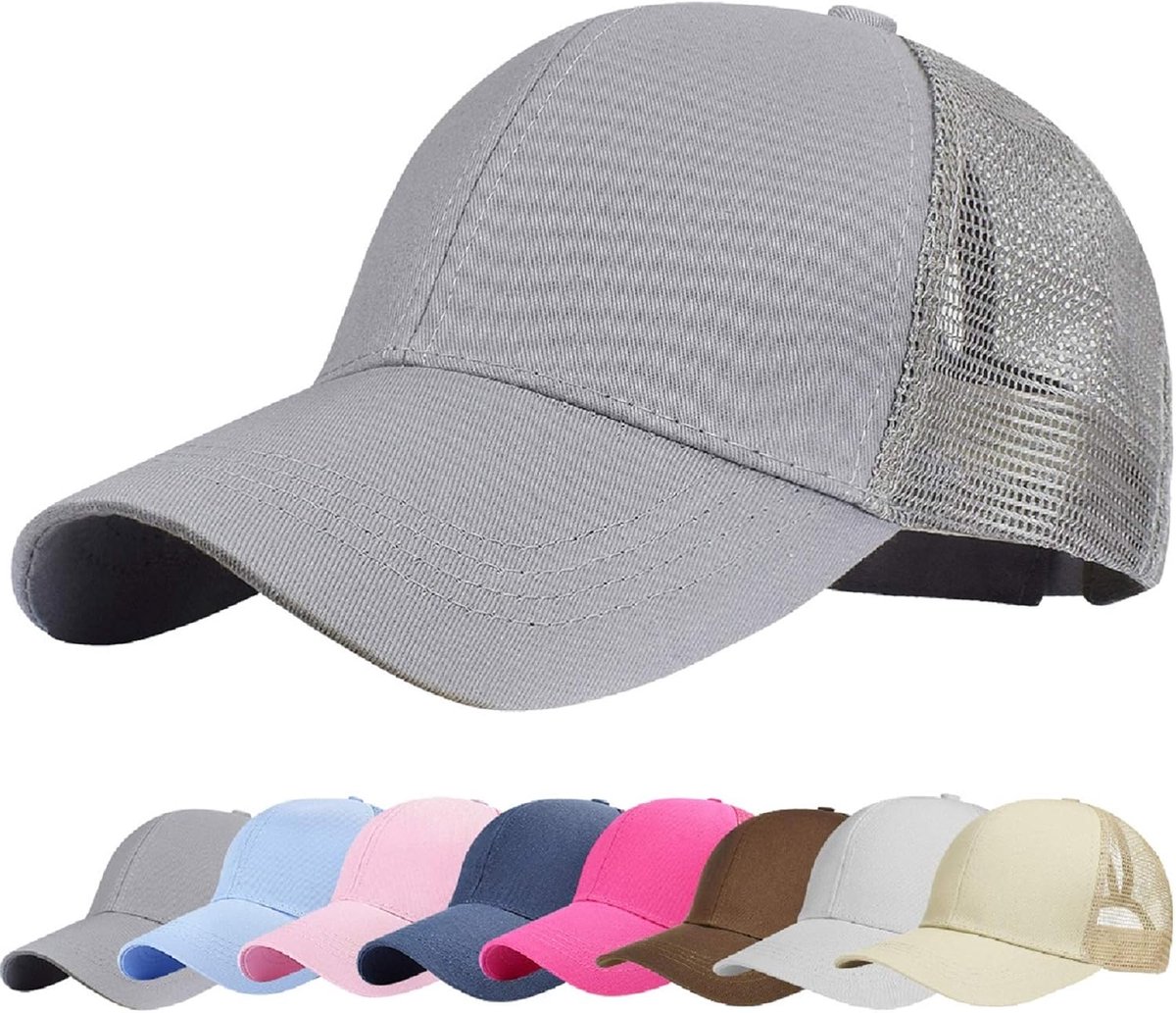 Mesh baseballpet voor dames, basecap, outdoor, sport, muts, casual, nettopet, paardenstaart, baseballpet, grijs, Eén maat