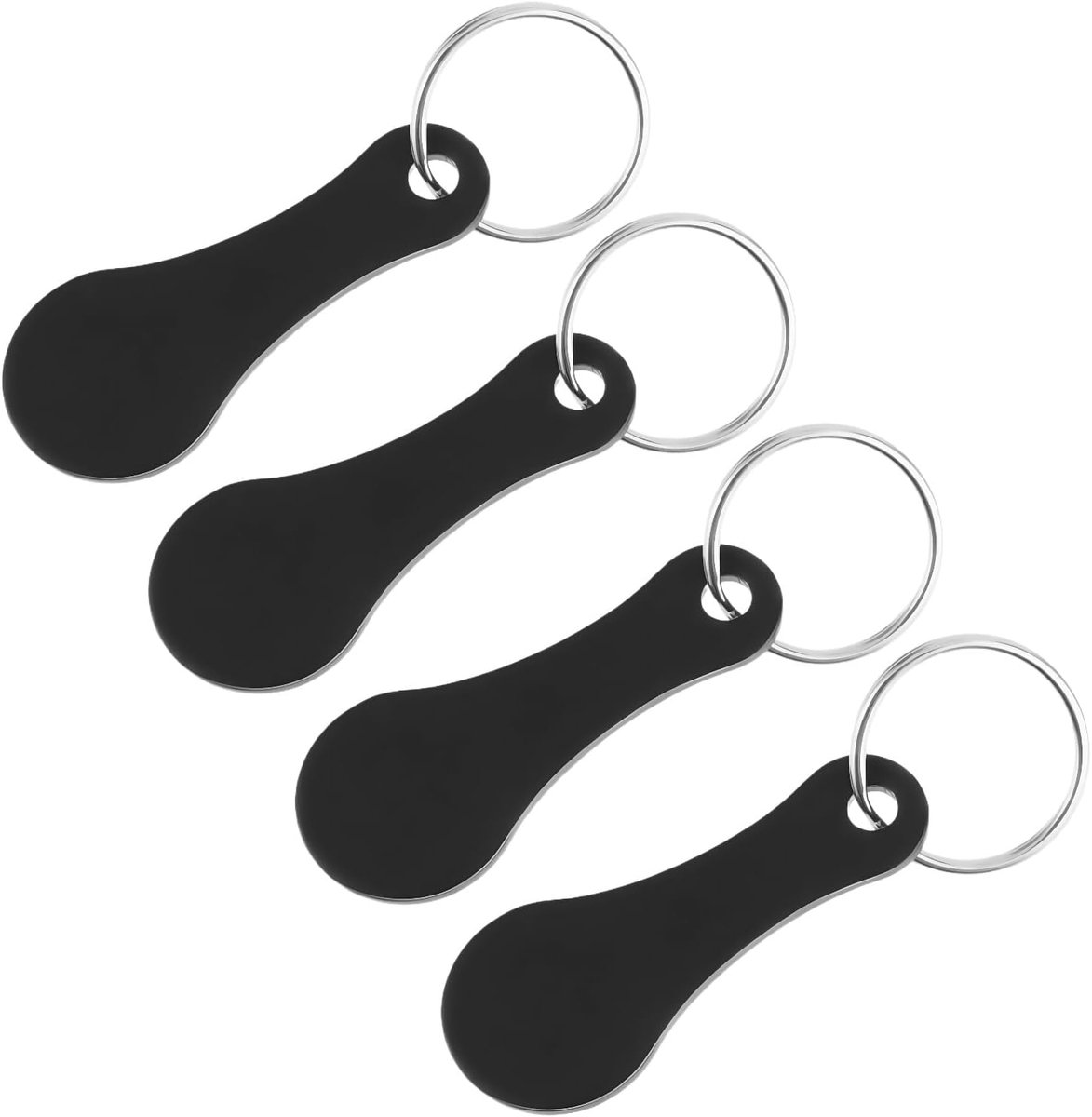 4 stuks boodschappentrolley munten Prtable legering sleutelhanger kwart houder metalen sleutels ringen kruidenier winkelwagen (zwart)