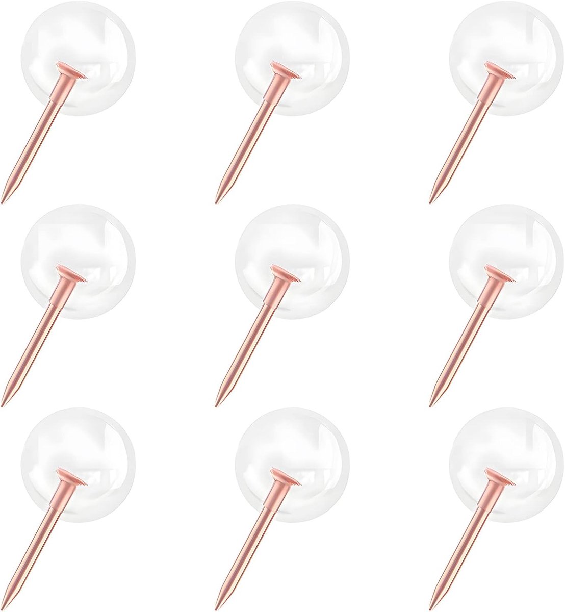 Rose Gold Map Tacks 150 stuks grote maten pinnen 0,37 inch (9,5 mm) ronde kop pushpins gouden stalen punt met transparante plastic ronde kop kaart duim kopspijkers voor foto's, posters