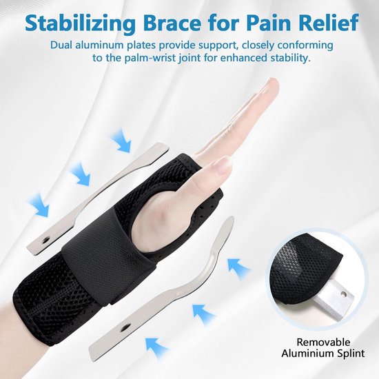 Polssteun met metalen spalk, ademende polsspalk voor peesontsteking, bandage en carpaal tunnelsyndroom, polsbandage ter verlichting van pijn voor dames en heren (links, S) — afbeelding 5