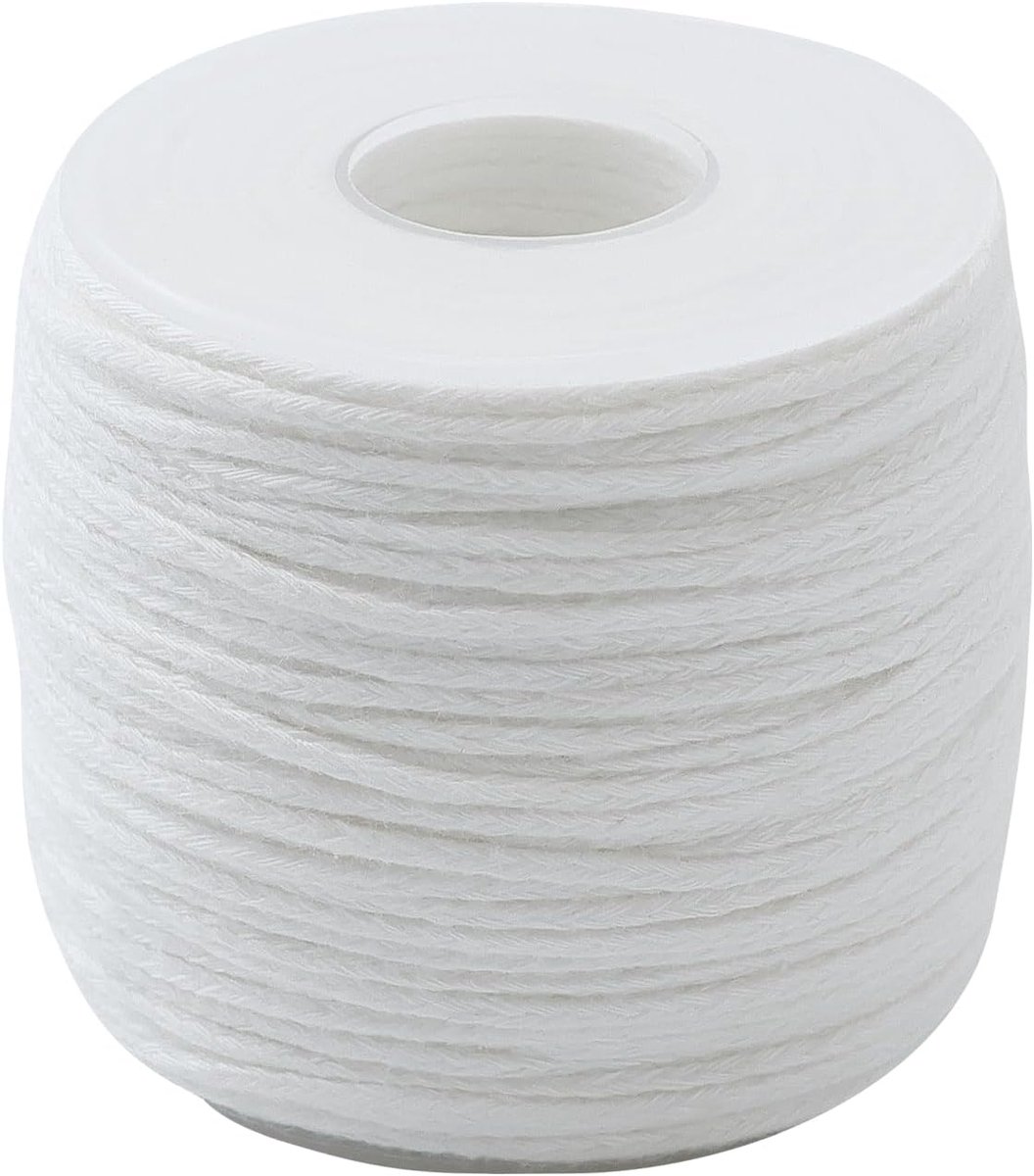 Wick Roll, dik touw, met 32 aandelen, rond, milieuvriendelijk, rookvrij, draagbaar, voor olielamp, kaarsolie, wit, 61 m