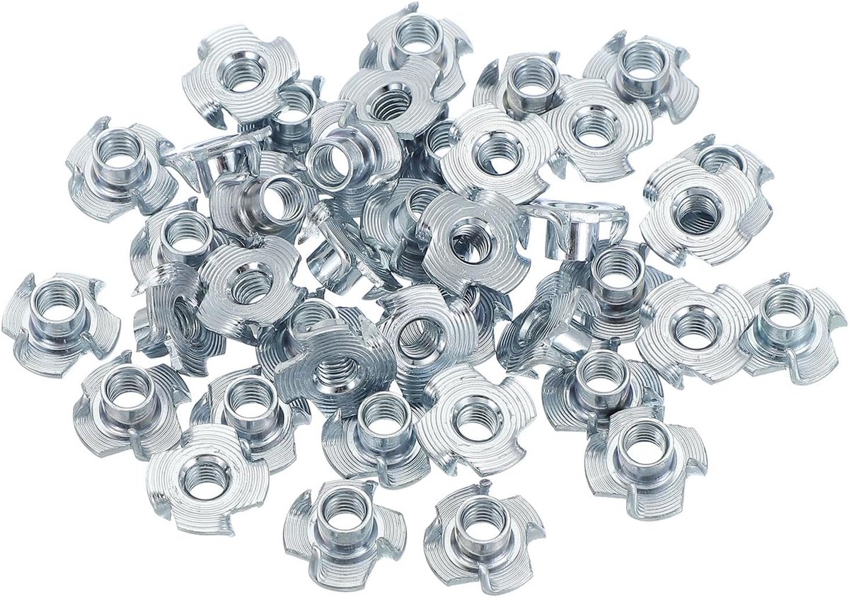 M6 T-groeven 40 stuks verzinkt staal 4-zag T-groeven 6 mm lengte vierkante T-groeven draadinzetstukken hardware voor houten meubels kasten klimgrepen