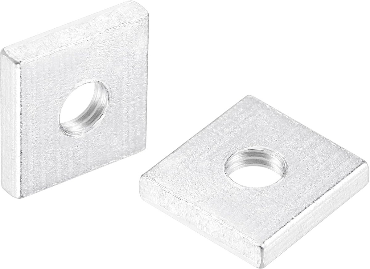 Vierkante moeren, M4 x 10 mm x 2 mm verzinkte metrische grove schroefdraad assortimentsdoos, 100 stuks