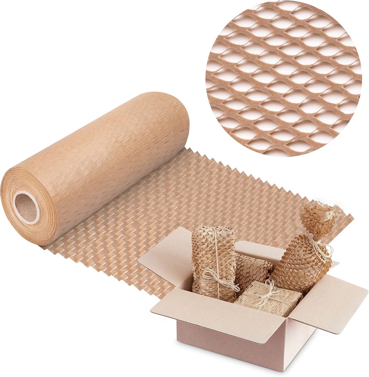 Trade Verpakkingspapier rol 20cm x 25m - bruin honingraatpapier - kraftpapier rol - ecologisch pakpapier - golfkarton 90g/m2 - verpakkingsmateriaal papier - vulmateriaal verpakking