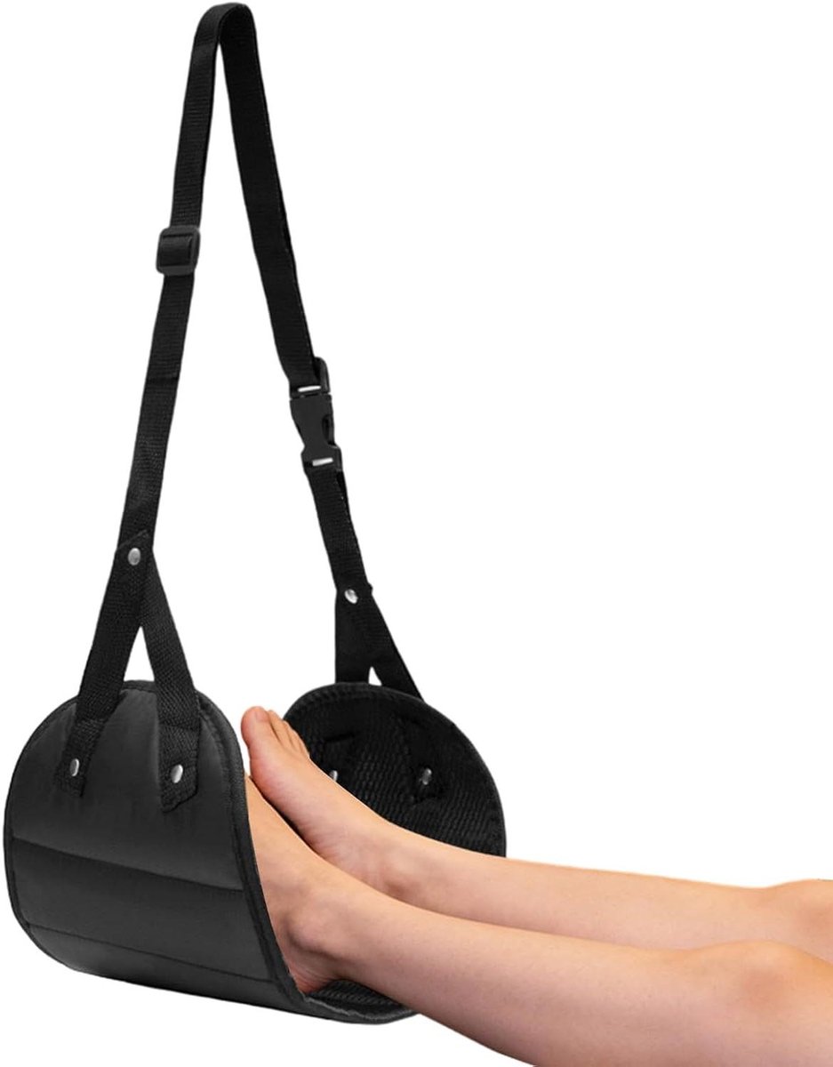 Vliegtuig Voet Hangmat - Beensteun Sling - Reis Comfort - Verstelbare Ergonomie - 49 x 15 cm - Zwart