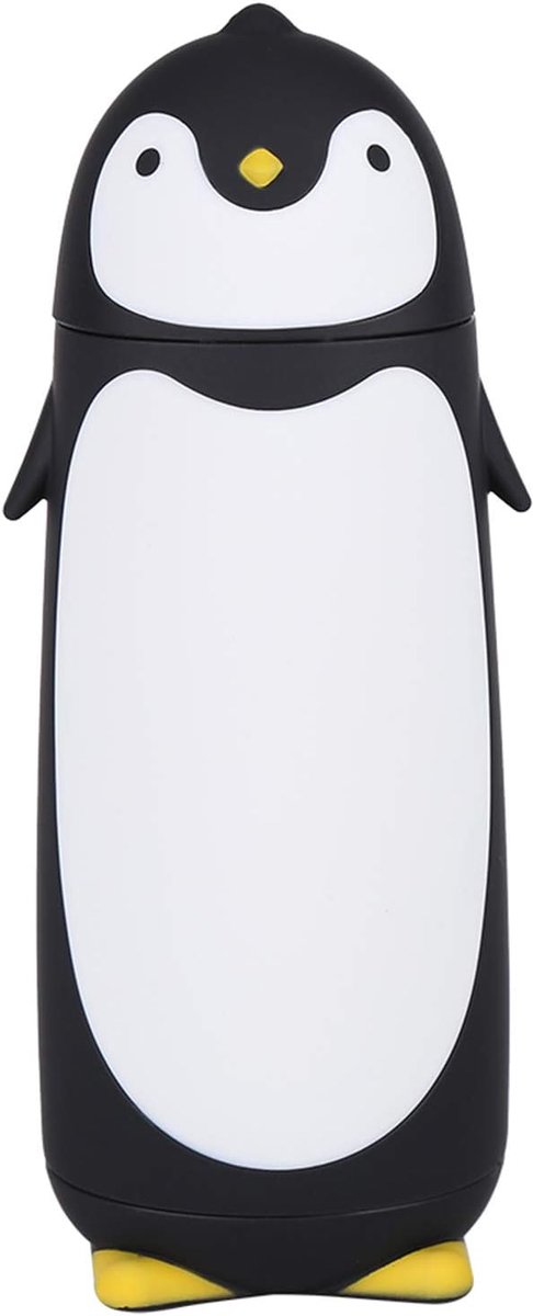 Draagbare Schattige Pinguïn Glazen Waterfles Dubbellaagse Mok Reisbeker, Schattige Pinguïn Bekerfles, 280 Ml(zwart)