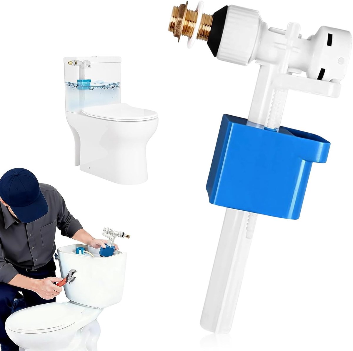 Spoelbak, vulventiel, G1/2 inch messing aansluiting, vlotterventiel, universele spoelbak, ventiel, toiletspoelbak, reserveonderdelen, waterbesparend, geruisloos, instelbare hoeveelheid water