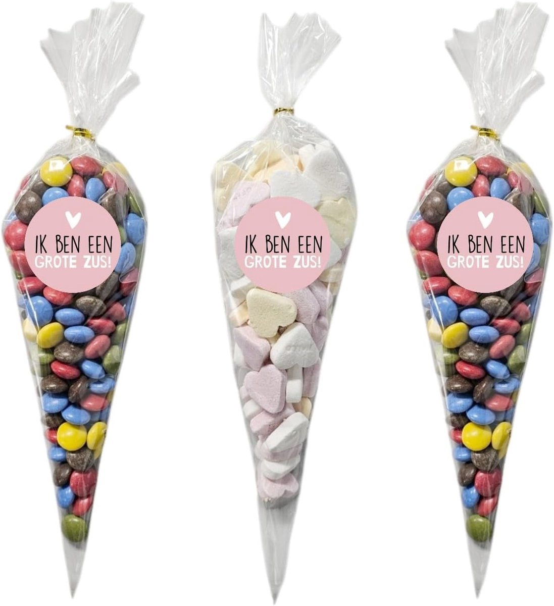 Cellophane zakken 30x16cm - 50 transparante zakken - met 60 'Ik ben een grote zus' stickers - SnelShoppen
