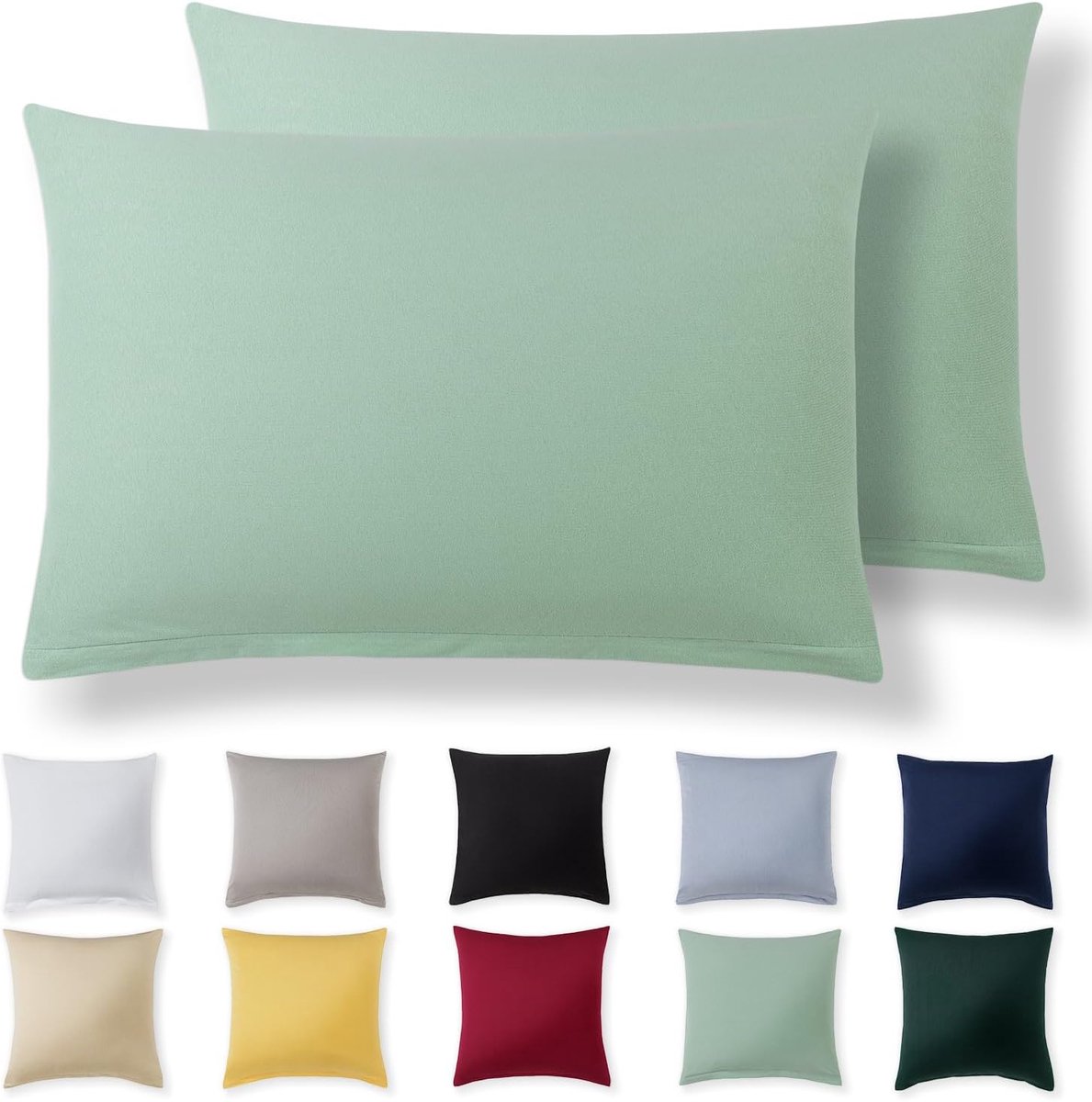 Kussenslopen met ritssluiting - 50 x 80 cm - zomergroen - 100% katoen, kussensloop, jersey kussenslopen, superzacht kussensloop
