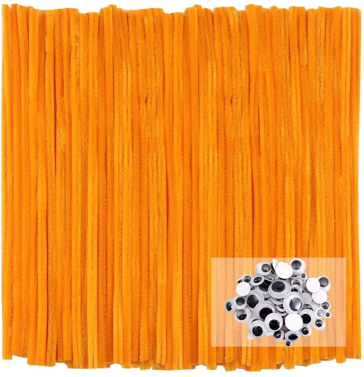 100 stuks Pijpenragers Gouden Pijpenragers om te Knutselen Chenilledraad 30 cm x 6 mm met Zelfklevend Wiebelogen voor Creatieve doe-het-zelf Handwerk Decoratie