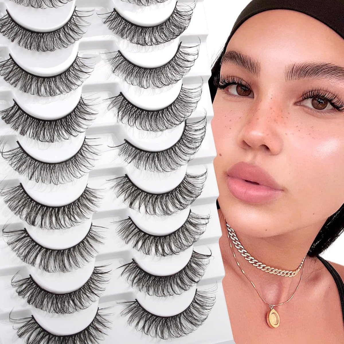 stripwimpers, natuurlijke look, wispy wimpers, 3D-effect, Russische wimpers, D-krul, hybride wimpers, set van 10 paar, valse wimpers, nepwimpers van Glowingwin