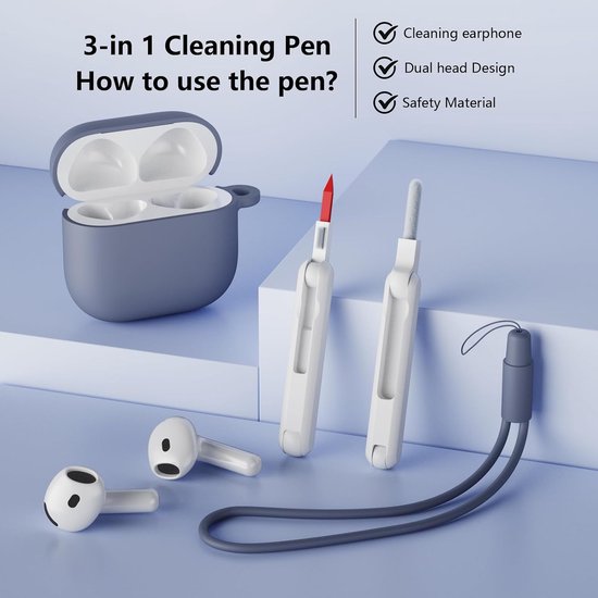 Hoes Compatibel met AirPods 4th Generation hoes (2024) met reinigingsset, Beschermend Siliconen hoesje voor Airpods 4, LED vooraan zichtbaar (Lavendel) — afbeelding 2