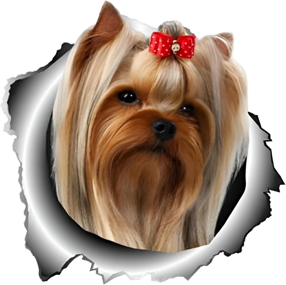 Yorkshire Terrier Mooie Huishond sticker 15 cm (5,9 inch) Yorkshire Terrier 3D gescheurd reflecterende autosticker waterdichte sticker laptop bumper achterruit decor
