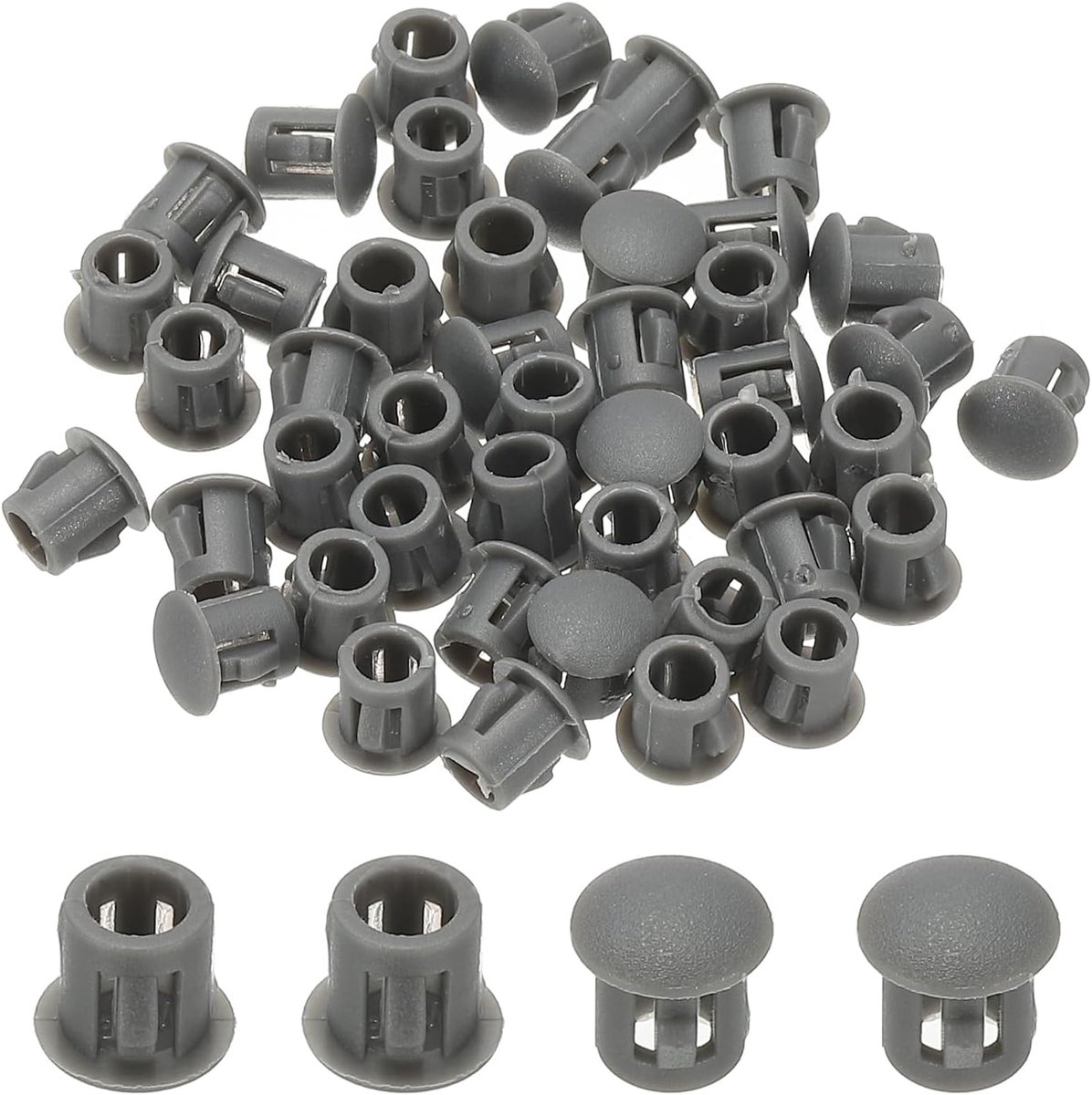 Gatenstoppen van kunststof, 48 stuks, 6 mm, voor schroefgaten, kantoorogen, vergrendelingsgesp, voor meubels, inzetstuk voor gaten in keukenkasten, grijs