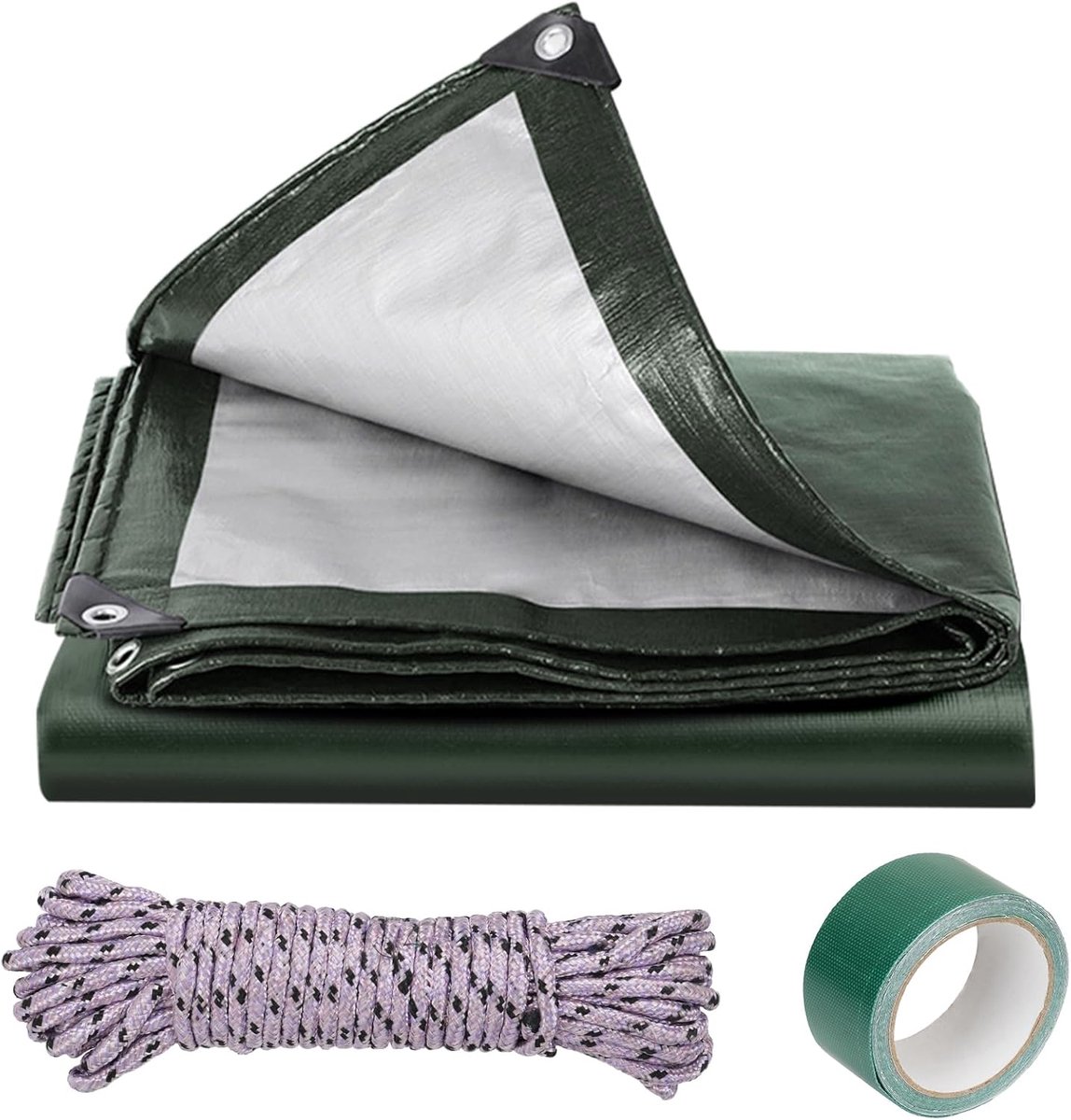 2 x 3 m, groen/zilver, 180 g/m², waterdicht afdekzeil