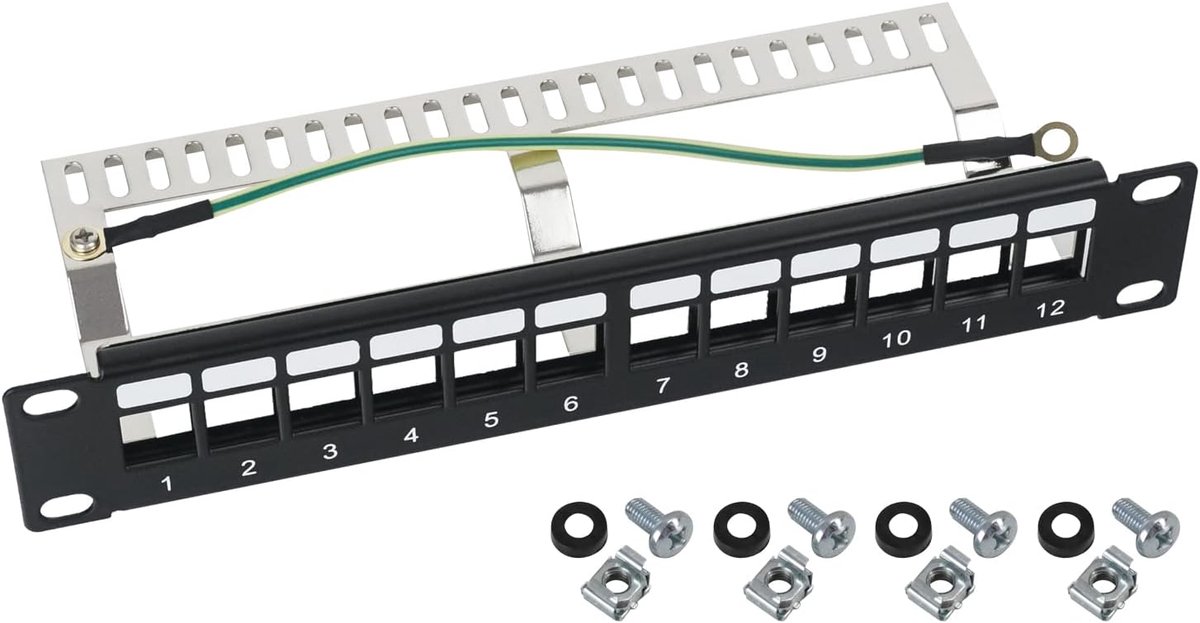 63346-02 STP Keystone Patch Panel voor Server Cabinet | 10" | 1U | 12 poorten RJ45 afgeschermd | Zwart