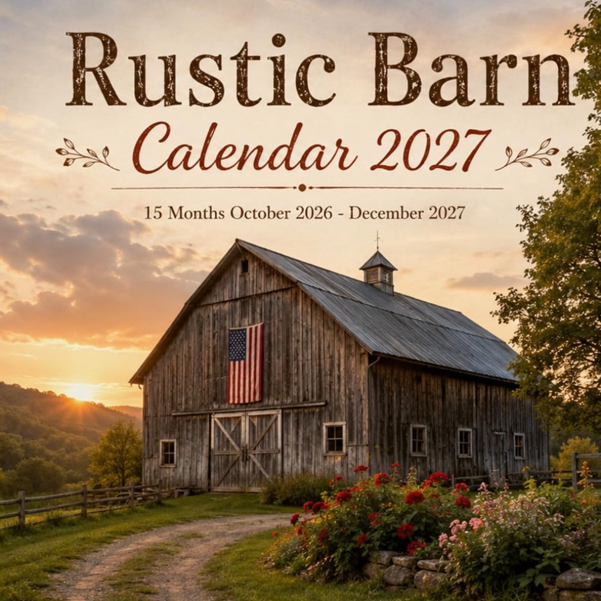 Barn Calendar 2027: 15-Month October 2026 – December 2027 | Rustic Barns, Farms & Countryside Scenes • Spacious Planning Pages