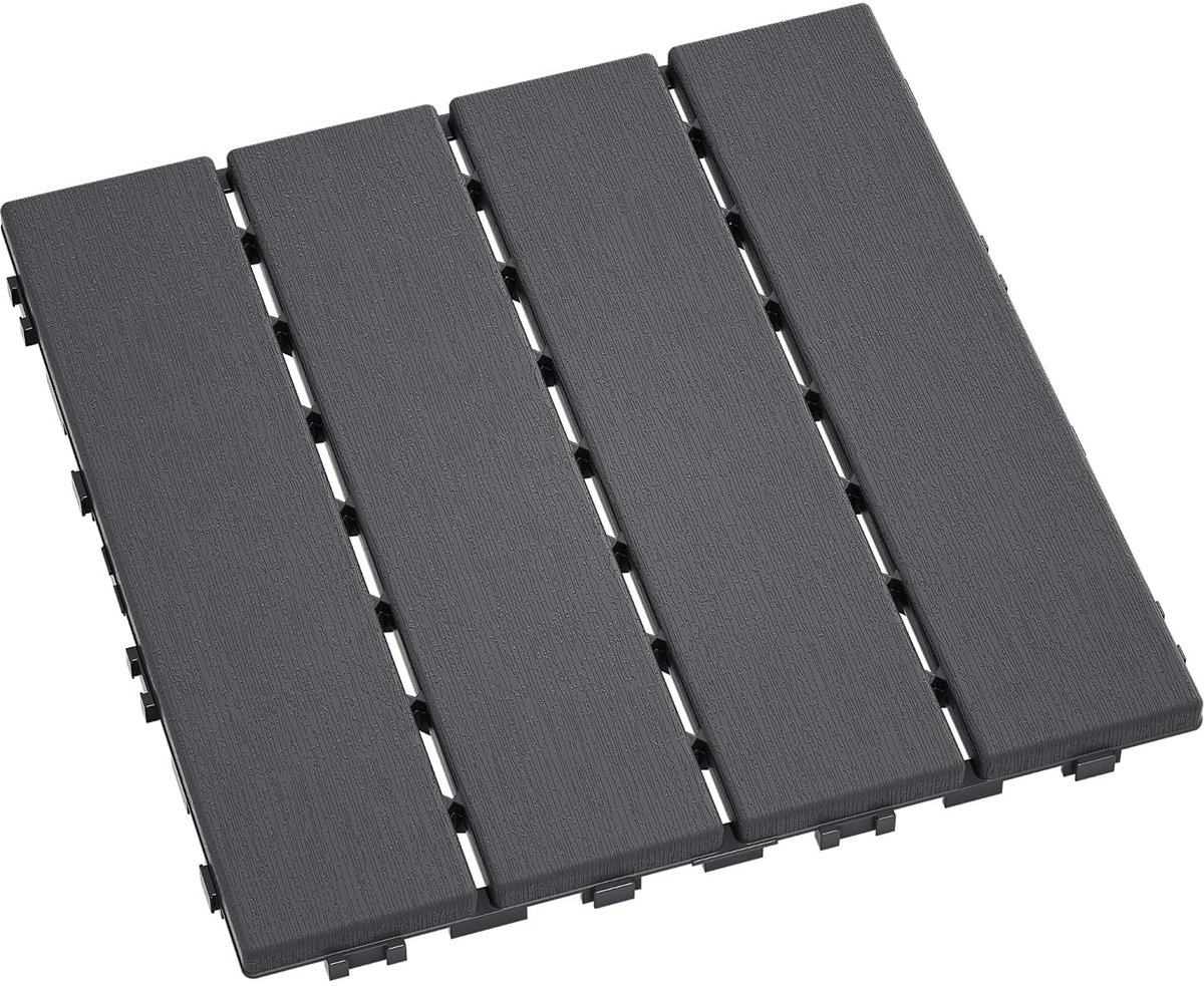 Houten look, kliktegels, planken met afwateringsnet, weerbestendige plastic balkontegels, set van 11, vloerbedekking voor 1 m² buiten, balkon, terras, tuin