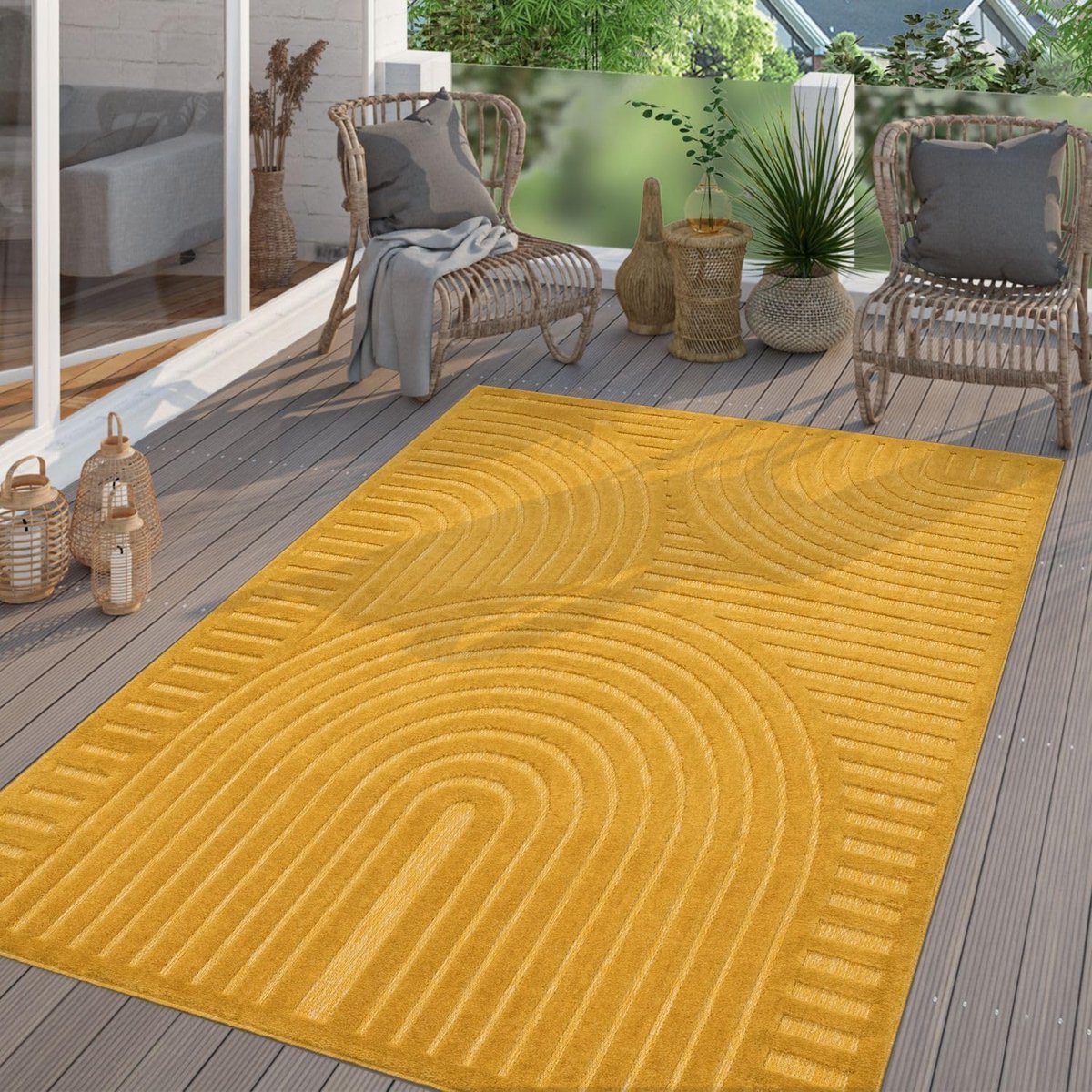 Home Tuin Vloerkleed Tapijt Voor Binnen En Buiten Balkon Keuken Tapijt Boho 3D Scandi Modern Effen Kleur, Kleur:Donkergeel Geel, Maat:60x100 cm