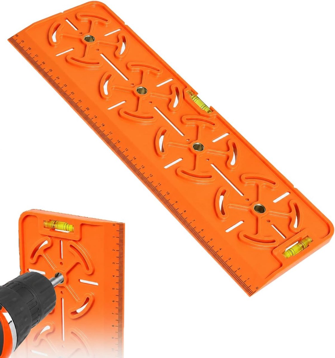 Boorsjabloon voor 71 mm inbouwdozen met 2-in-1 waterpas en maatbeker, nauwkeurige montagegids, 30 x 8 cm
