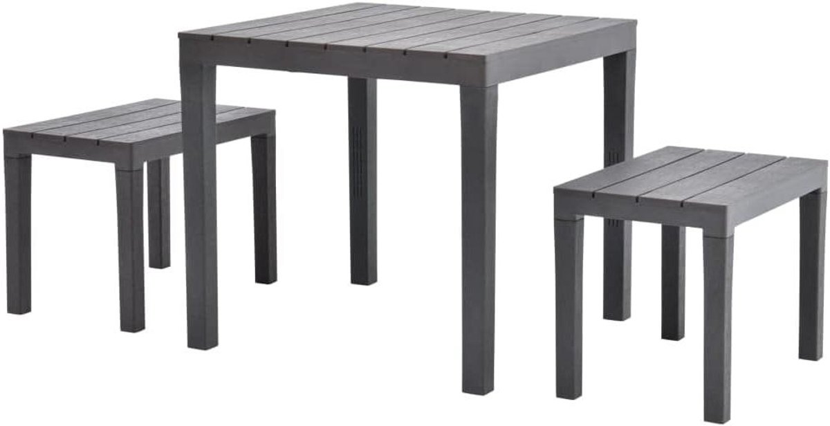 Tuinset Kunststof - Tuinstafel Banken - Buiten Dineren - Onderhoudsvrij - 78 x 78 x 72 cm - Bruin
