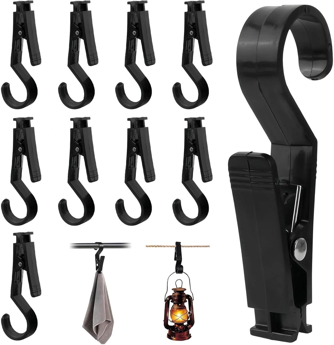 Wasknijpers voor tent, 2-in-1, antislip, washaken met klem, kunststof, antislip, voor het ophangen van campinglampen, handdoeken, lantaarns
