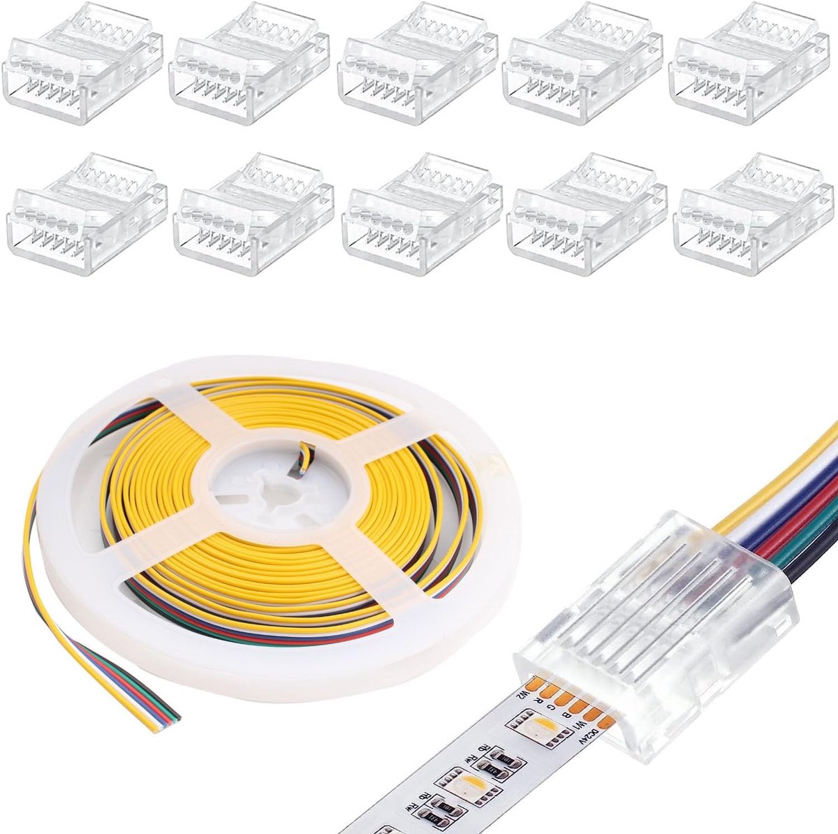 10 stuks LED Light Connector 6Pin 12mm LED Strip Connector Solderless met 16.4ft DC 12V led draad voor waterdichte of niet-waterdichte 12mm brede LED transparante track verlichting