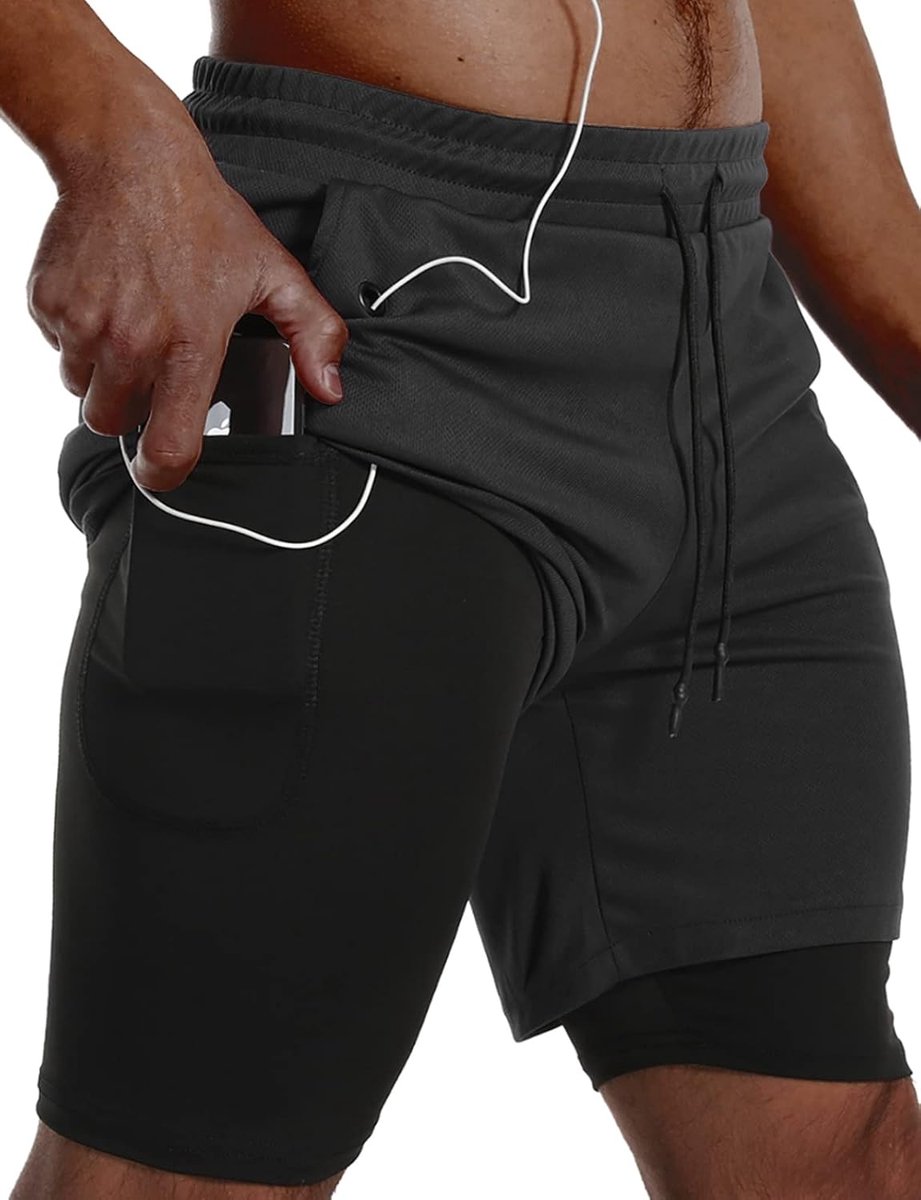 Shorts Sneldrogende Gym Atletische Workout Kleding met Zijzakken, Zwart, L